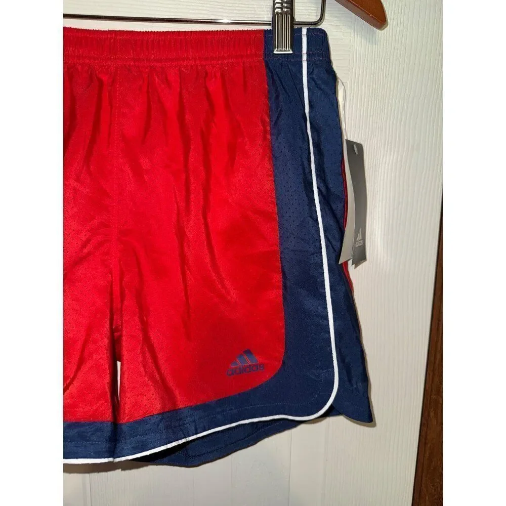 NWT Adidas Girls  Vivid Red & Navy Blue Woven Shorts‎ Size XL